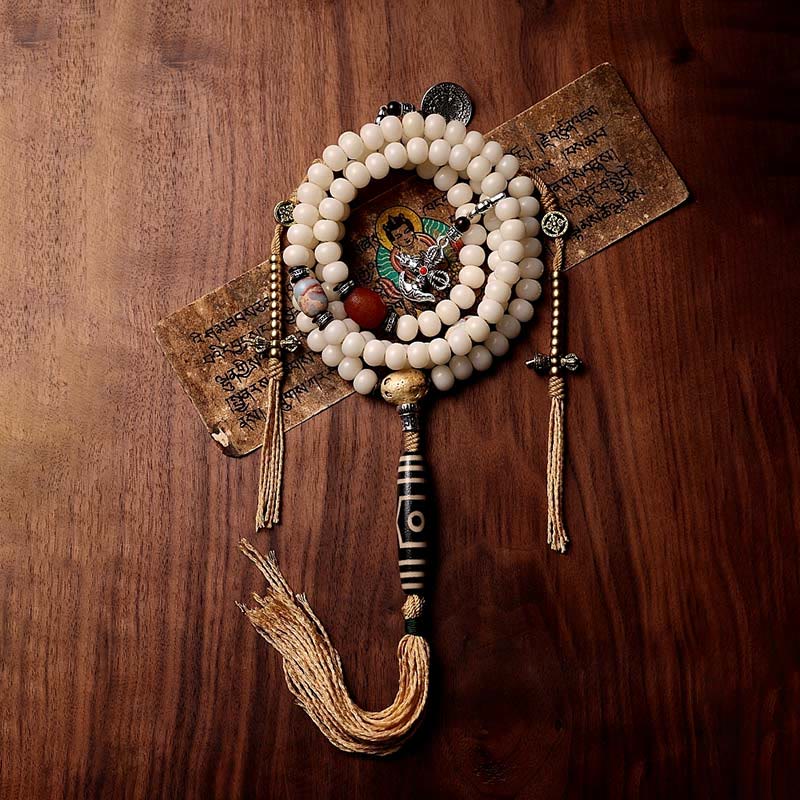 Stone of buddha Tibet 108 Mala Beads Bodhi Seed Bagua Vajra Dzi Bead Gray Agate Wealth Bracelet