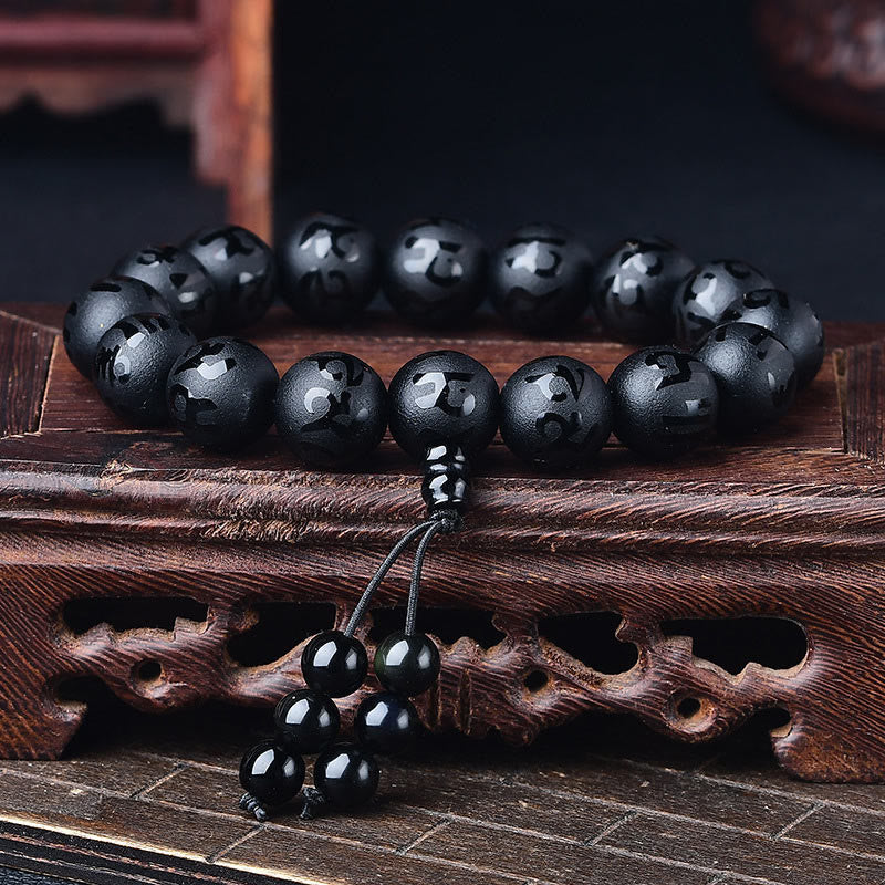 Stone of buddha Tibet White Crystal Black Onyx Om Mani Padme Hum Meditation Bracelet