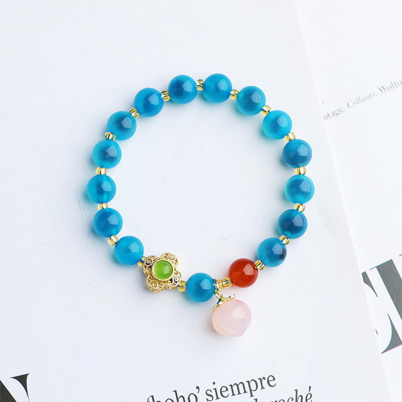 Stone of buddha Colorful Candy Agate Gold Swallowing Beast Family Peach Harmony Charm Bracelet