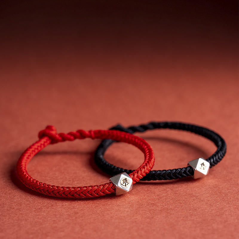 Stone of buddha 925 Sterling Silver Handmade Chinese Zodiac Natal Buddha Luck Protection Braided String Bracelet