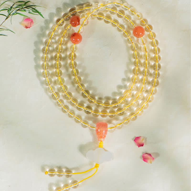 Stone of buddha 108 Mala Beads 925 Sterling Silver Natural Citrine Red Agate White Jade Prosperity Charm Bracelet