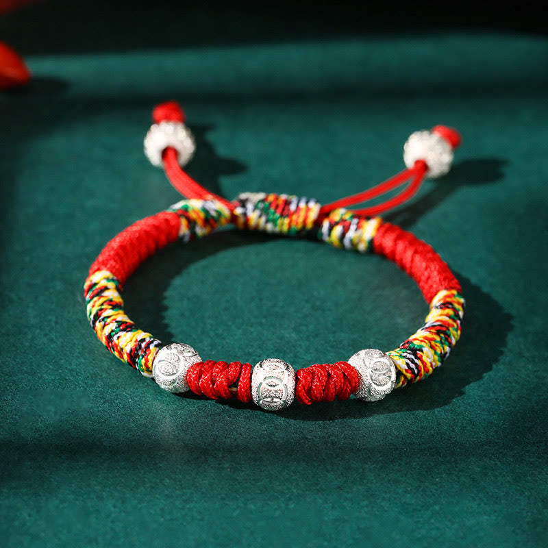 Stone of buddha 925 Sterling Silver King Kong Knot Multicolored Red String Strength Handmade Braided Kids Child Bracelet