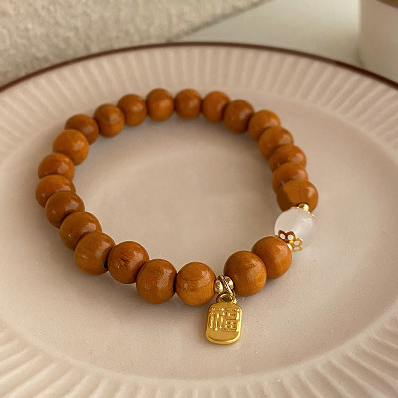 Stone of buddha Sandalwood Cat's Eye Fu Character Charm Protection Bracelet