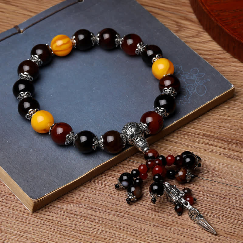 Stone of buddha Natural Tiger Eye Red Agate Dragon Vein Agate Stone Vajra Dorje Power Healing Bracelet Car Decoration