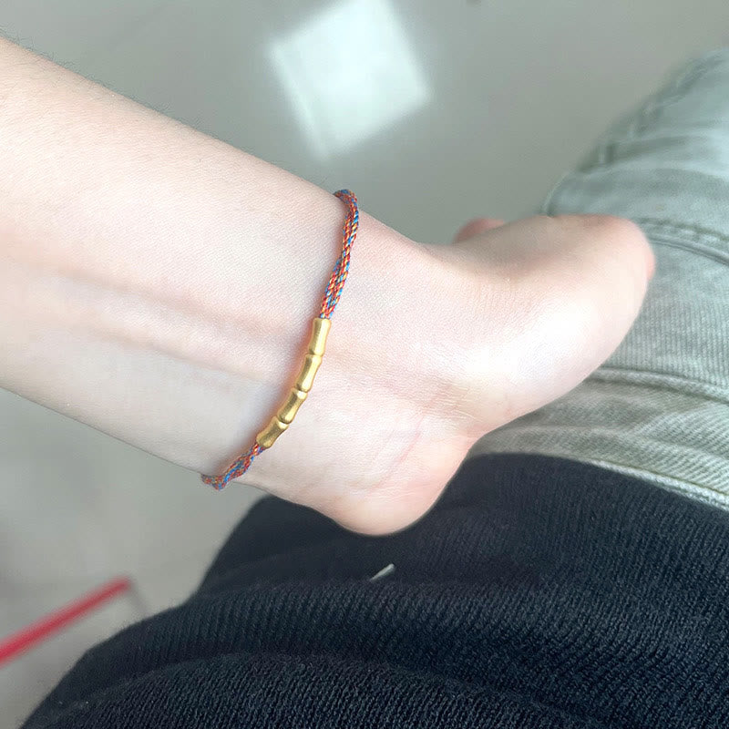 Stone of buddha 925 Sterling Silver Bamboo Design Luck Handcrafted Multicolored Braided Bracelet