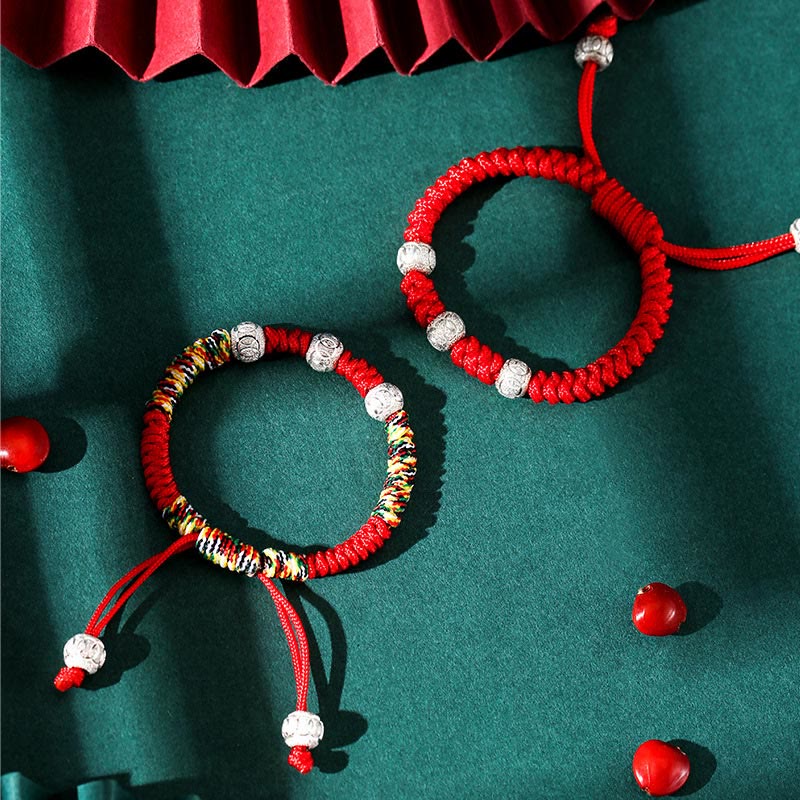 Stone of buddha 925 Sterling Silver King Kong Knot Multicolored Red String Strength Handmade Braided Kids Child Bracelet