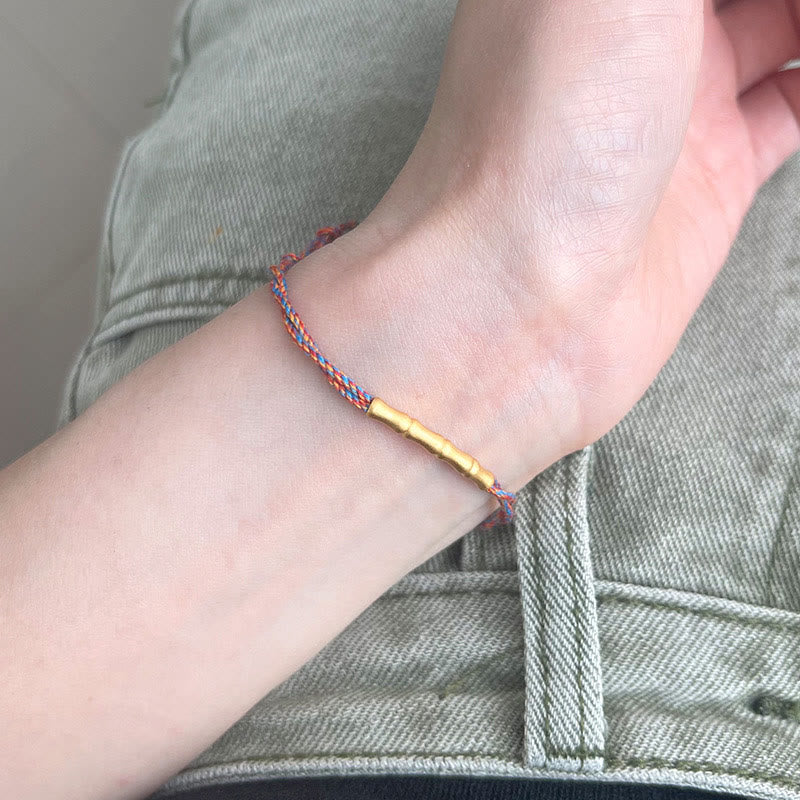 Stone of buddha 925 Sterling Silver Bamboo Design Luck Handcrafted Multicolored Braided Bracelet
