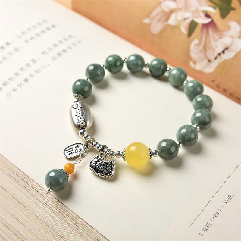 Stone of buddha 925 Sterling Silver Cyan Jade Amber Success Bracelet