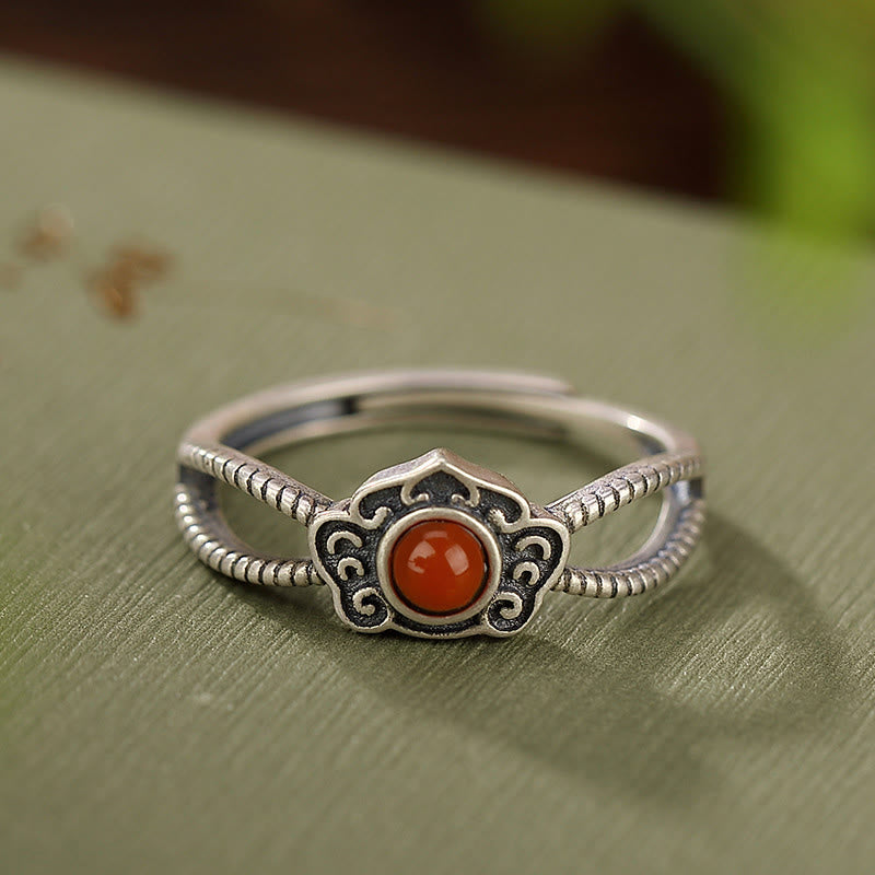 Stone of buddha 925 Sterling Silver Red Agate Bead Logical Thinking Ring