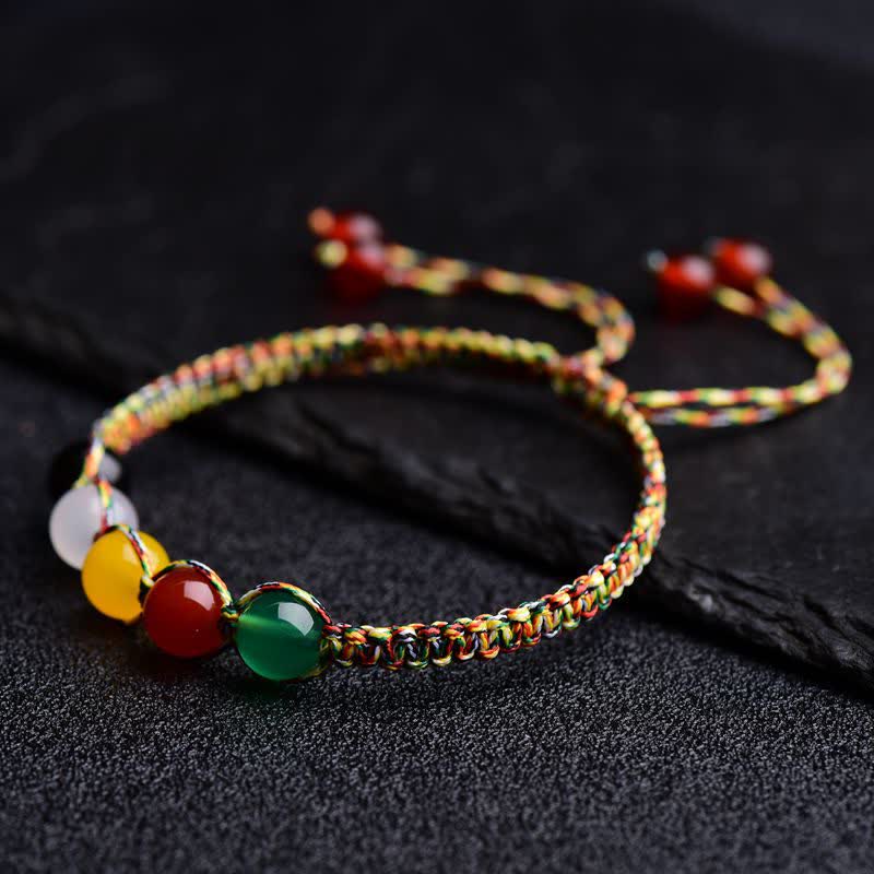 Stone of buddha Colorful Agate Metal Wood Water Fire Earth Five Elements String Bracelet