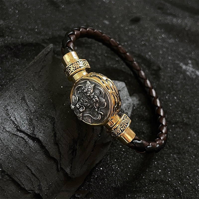 Stone of buddha Tibetan 925 Sterling Silver Zakiram Goddess of Wealth Blessing Protection Bracelet