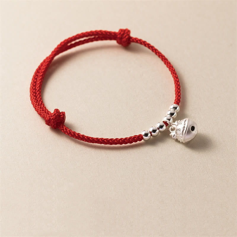 Stone of buddha Year of the Dragon 925 Sterling Silver Handmade Dragon Carved Success Braided Red Bracelet