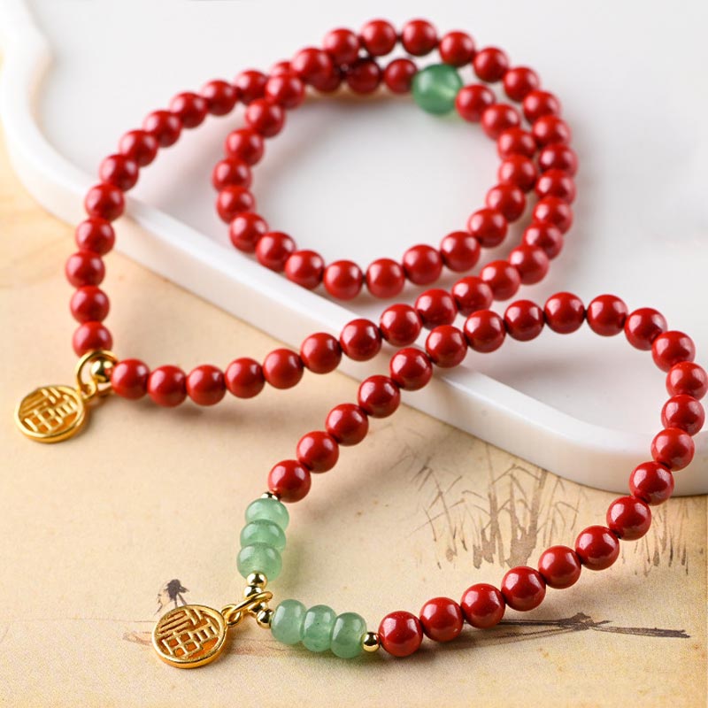 Stone of buddha Tibetan Cinnabar Green Aventurine Luck Bracelet Necklace