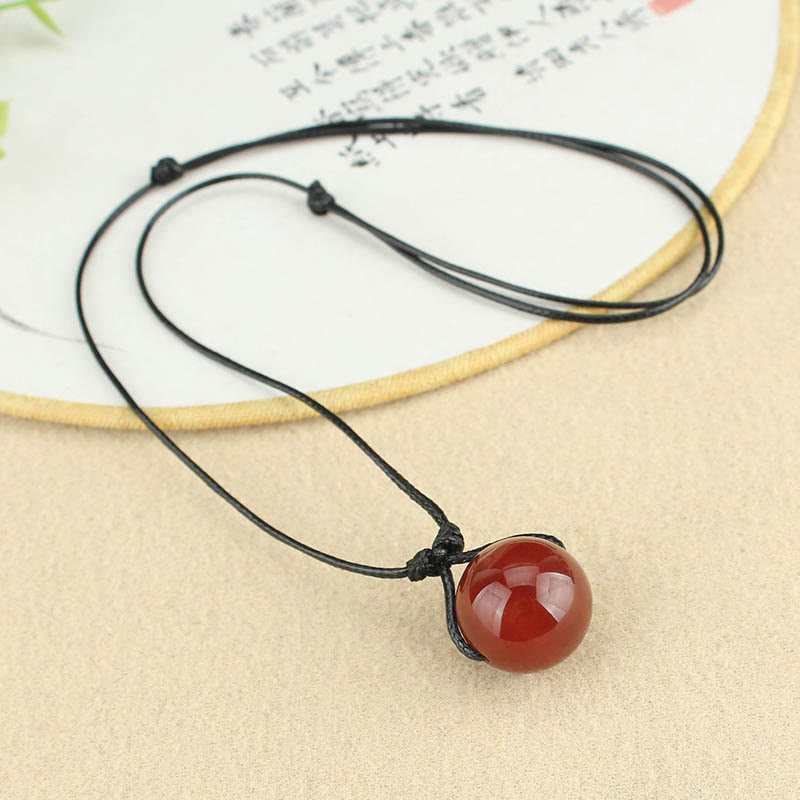 Stone of buddha Red Agate Bead Confidence Leather Rope Necklace Pendant