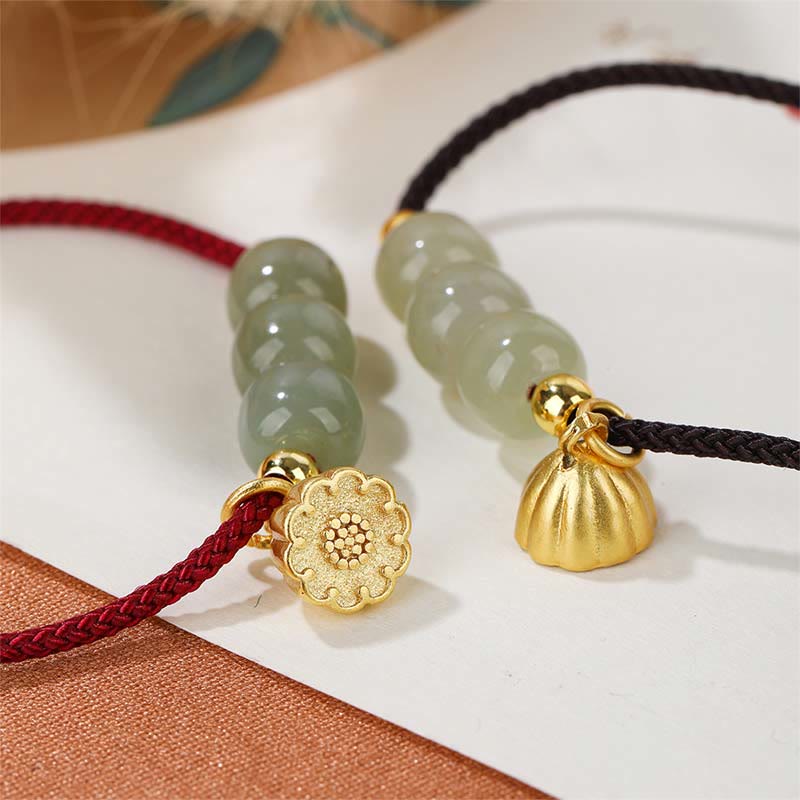 Stone of buddha Handmade Hetian Jade Bead Lotus Pod Prosperity Luck Braided Bracelet