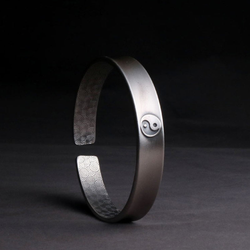 Stone of buddha 999 Sterling Silver Yin Yang Auspicious Clouds Balance Harmony Bracelet