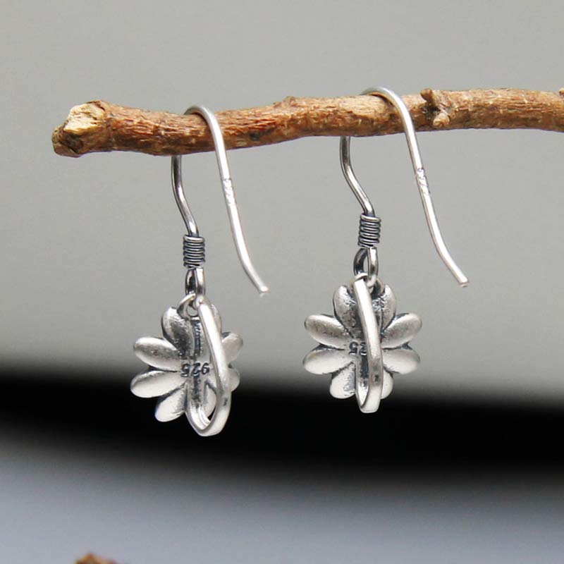 Stone of buddha 925 Sterling Silver Lotus Flower Enlightenment Earrings