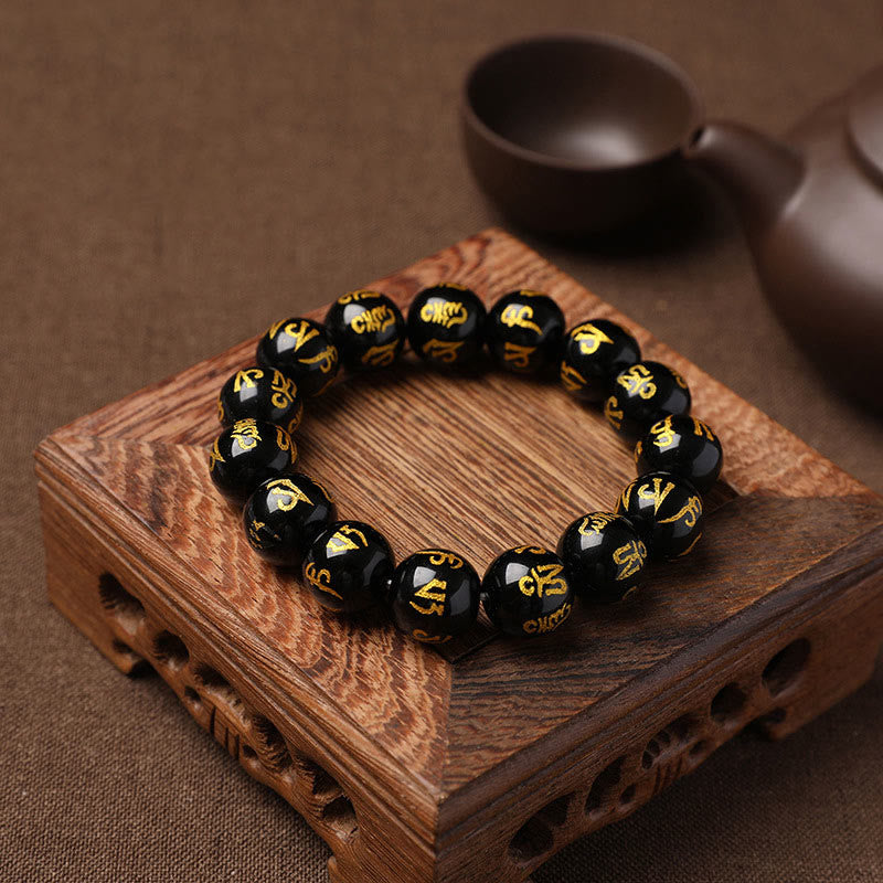 Stone of buddha Tibet White Crystal Black Onyx Om Mani Padme Hum Meditation Bracelet