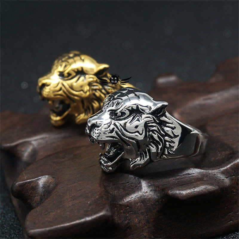 Stone of buddha Men's Animal Tiger Head Titanium Steel Balance Calm Punk Rock Biker Ring
