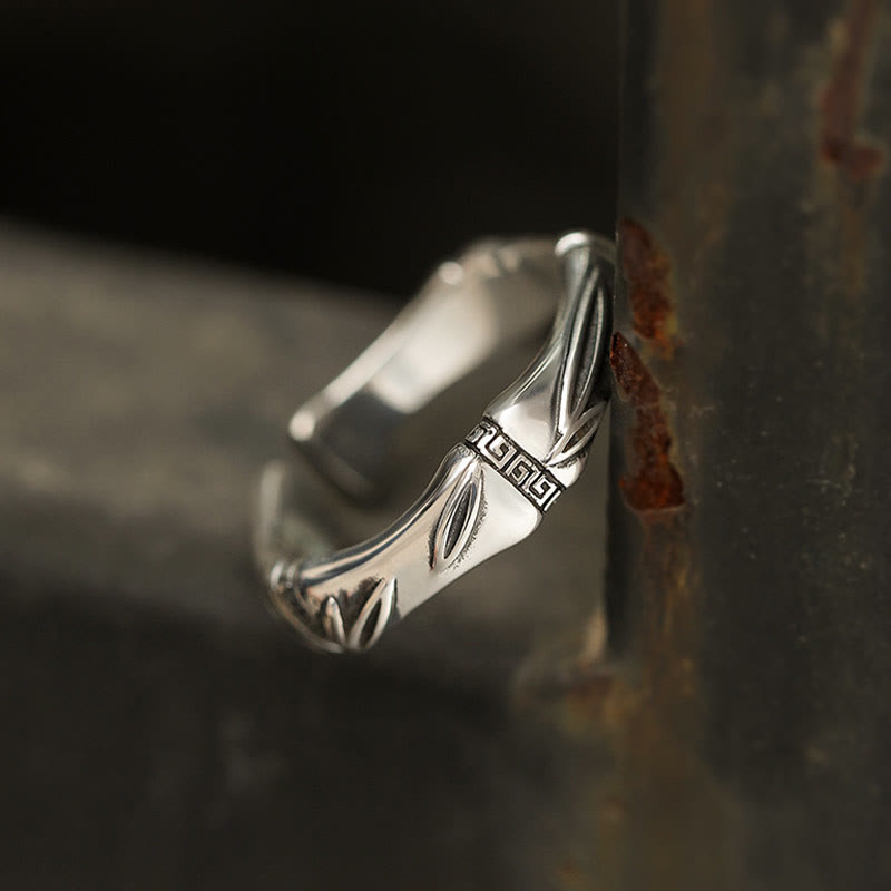 Stone of buddha Simple Bamboo Design Copper Luck Wealth Adjustable Ring