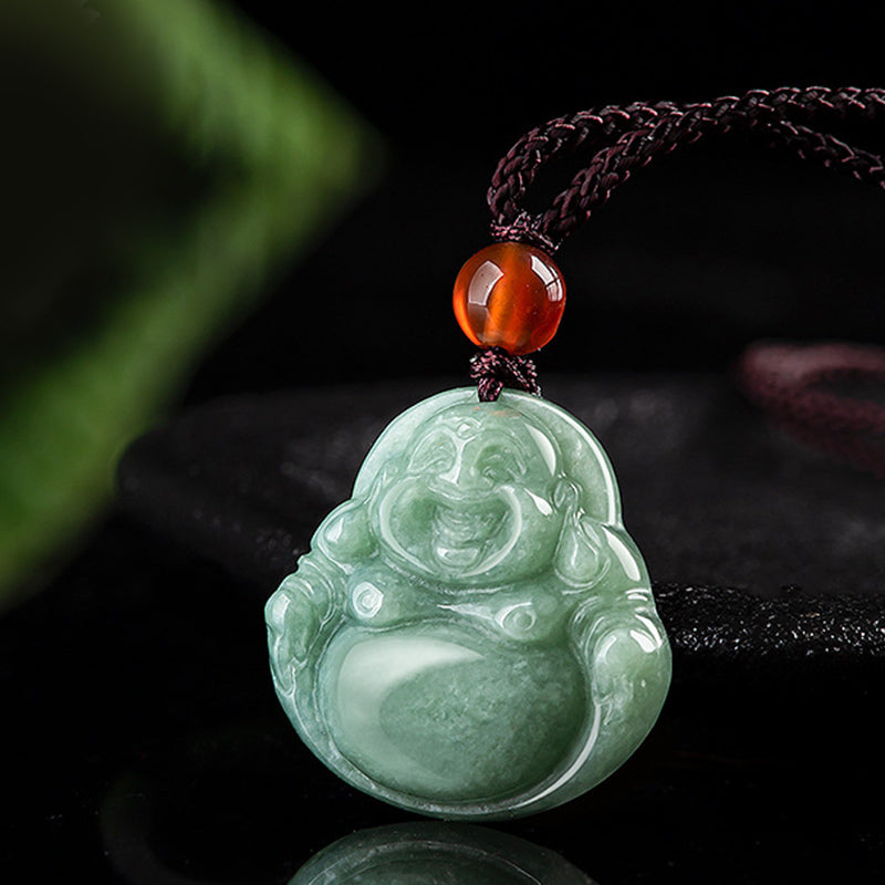 Stone of buddha Laughing Buddha Cyan Jade Success Necklace String Pendant