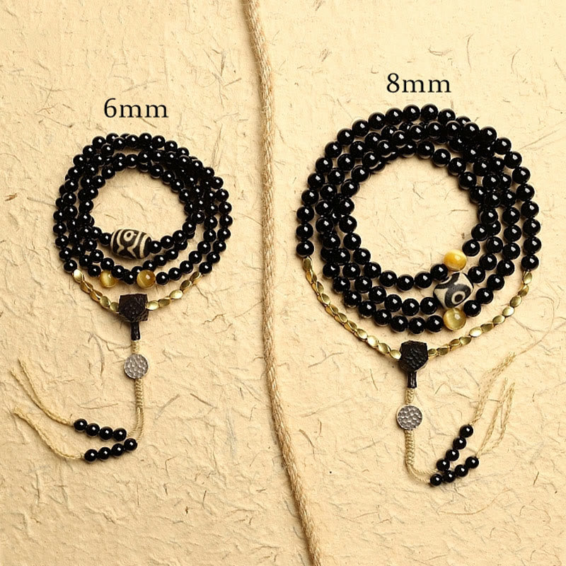 Stone of buddha Tibetan 108 Mala Beads Black Onyx Three-eyed Dzi Beads Protection Bracelet