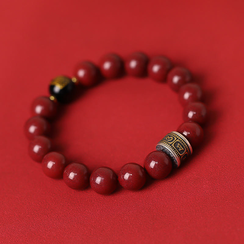 Stone of buddha 925 Sterling Silver Chinese Zodiac Natal Buddha Cinnabar Om Mani Padme Hum Calm Bracelet
