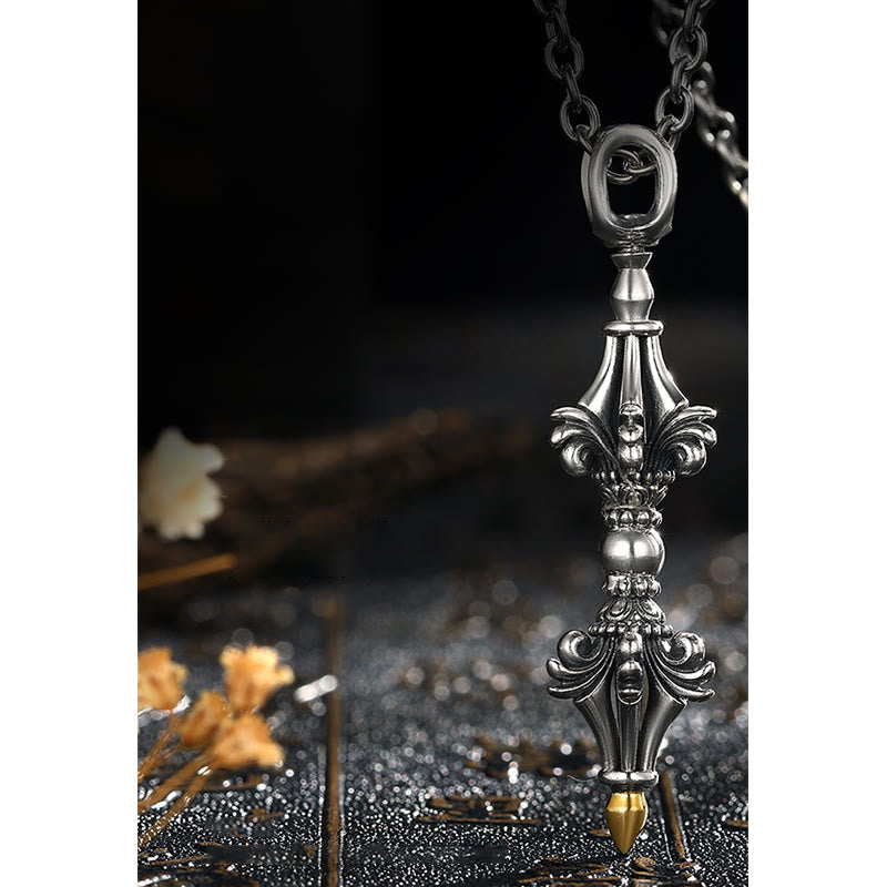 Stone of buddha 925 Sterling Silver Dorje Vajra Enlightenment Strength Necklace Chain Pendant