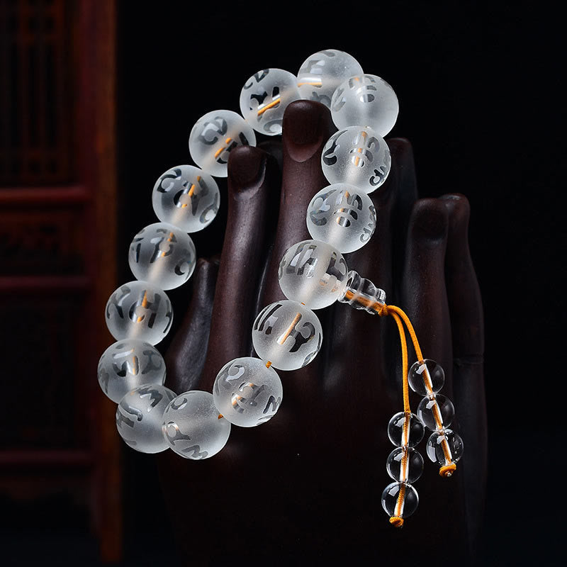 Stone of buddha Tibet White Crystal Black Onyx Om Mani Padme Hum Meditation Bracelet