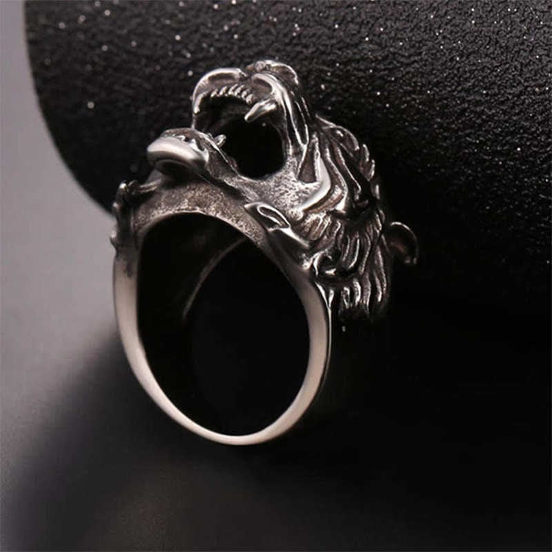 Stone of buddha Men's Animal Tiger Head Titanium Steel Balance Calm Punk Rock Biker Ring