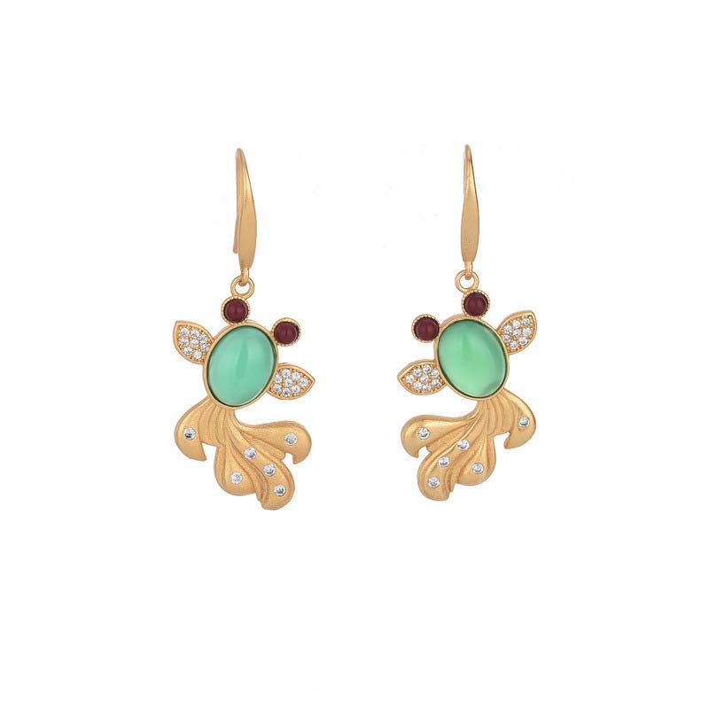 Stone of buddha FengShui Jade Koi Fortune Earrings