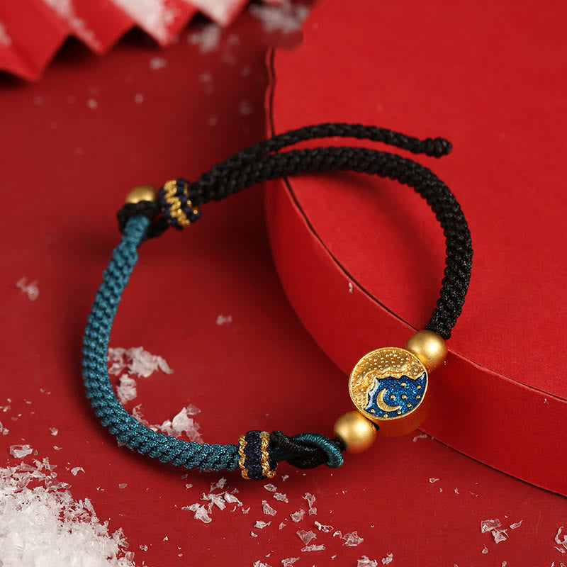 Stone of buddha Handmade Mountain and Sea Engraved Luck Two-Color String Couple Bracelet