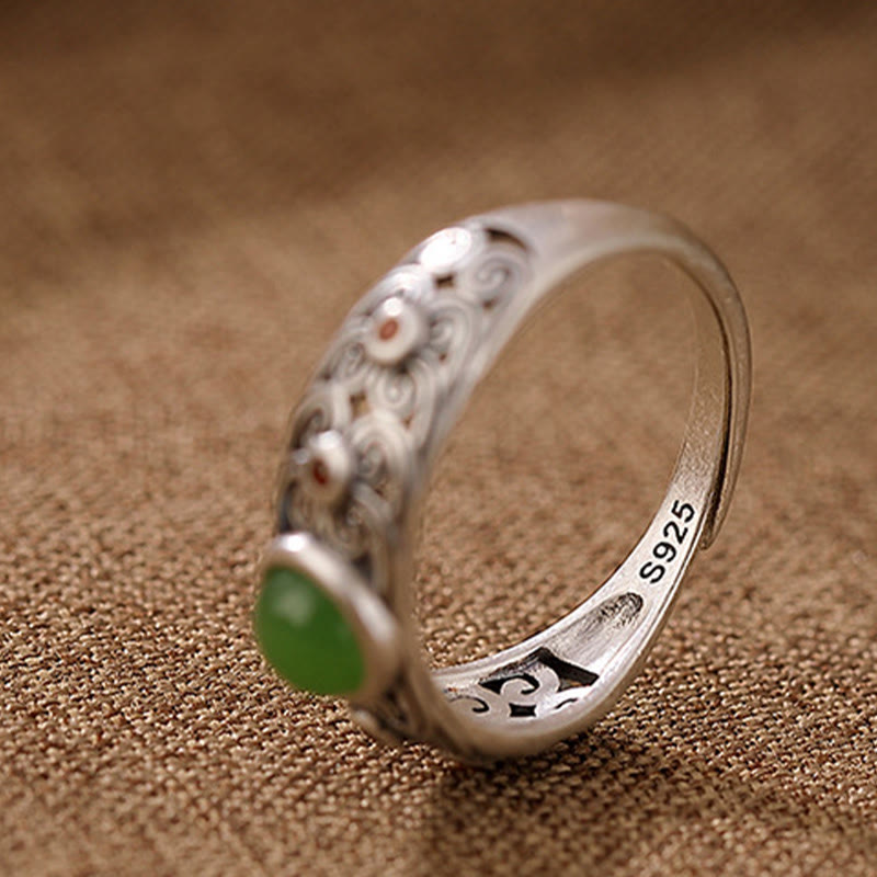 Stone of buddha 925 Sterling Silver Hetian Cyan Jade Harmony Adjustable Ring