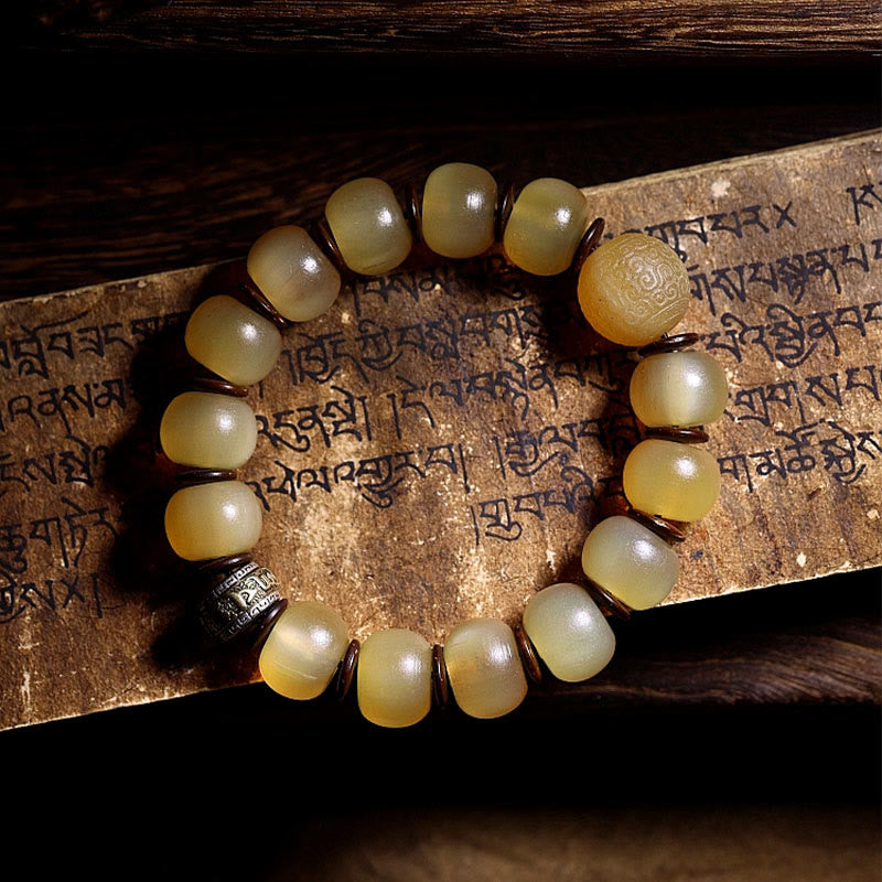 Stone of buddha Handmade Tibetan Sheep Horn Om Mani Padme Hum Auspiciousness Bracelet