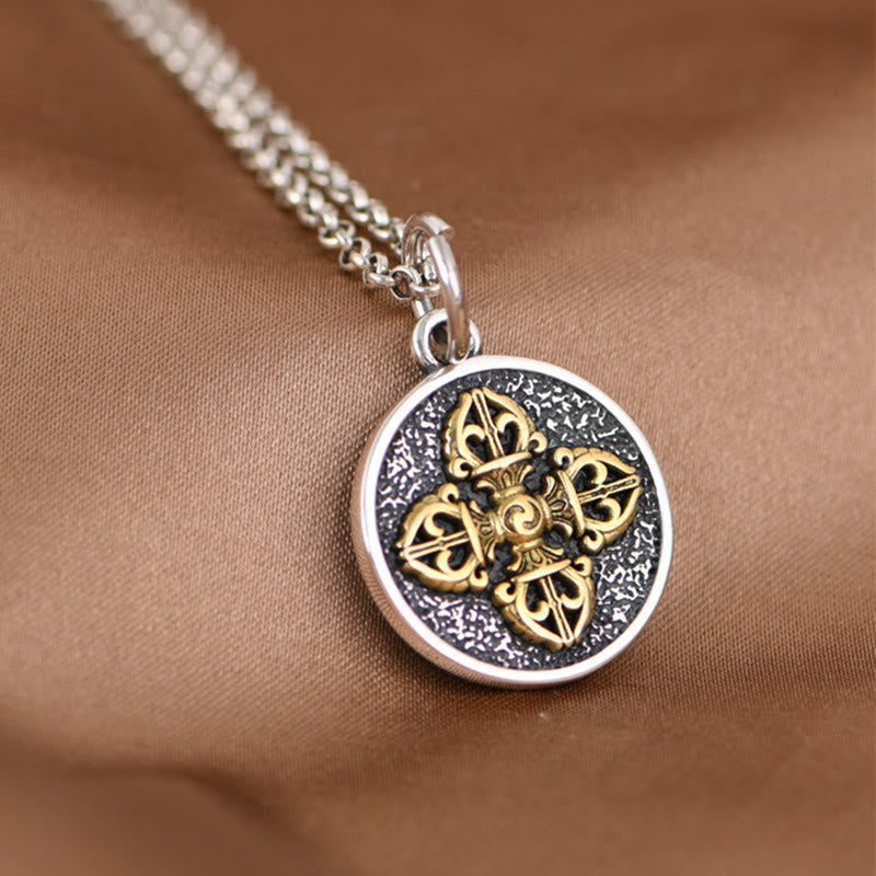 Stone of buddha 925 Sterling Silver Double Dorje Vajra Blessing Necklace Pendant