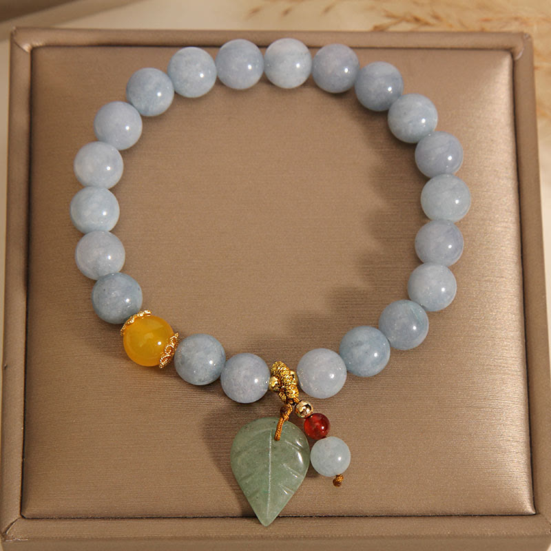 Stone of buddha Aquamarine Jade Leaf Healing Charm Bracelet