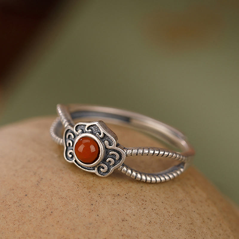 Stone of buddha 925 Sterling Silver Red Agate Bead Logical Thinking Ring