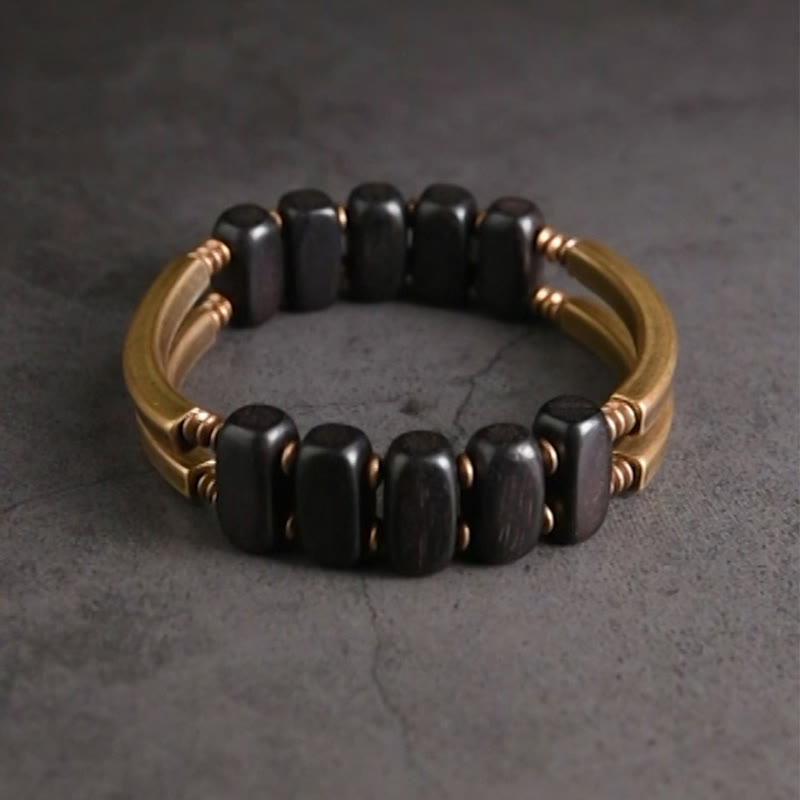 Stone of buddha Tibetan Ebony Wood Copper Balance Double Layer Bracelet
