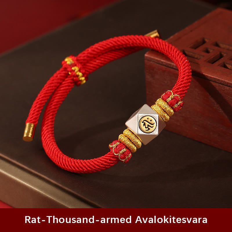 Stone of buddha 999 Sterling Silver Chinese Zodiac Natal Buddha Red Rope Luck Strength Handcrafted Kids Bracelet