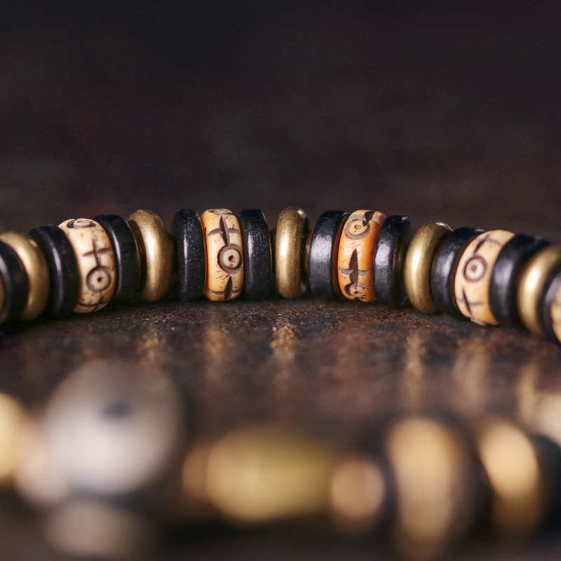 Stone of buddha Tibetan Yak Bone Ebony Wood Strength Bracelet