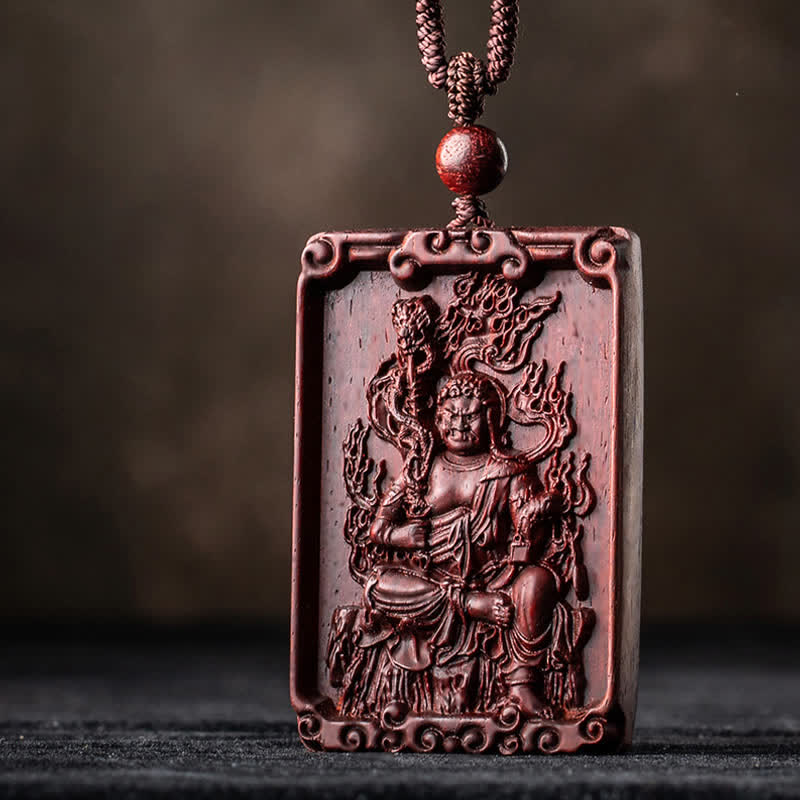 Stone of buddha Chinese Zodiac Natal Buddha Small Leaf Red Sandalwood Protection Necklace Pendant
