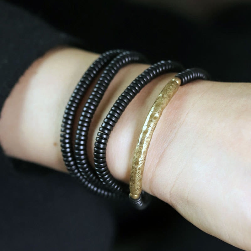 Stone of buddha Ebony Wood Copper Balance Multilayered Bracelet