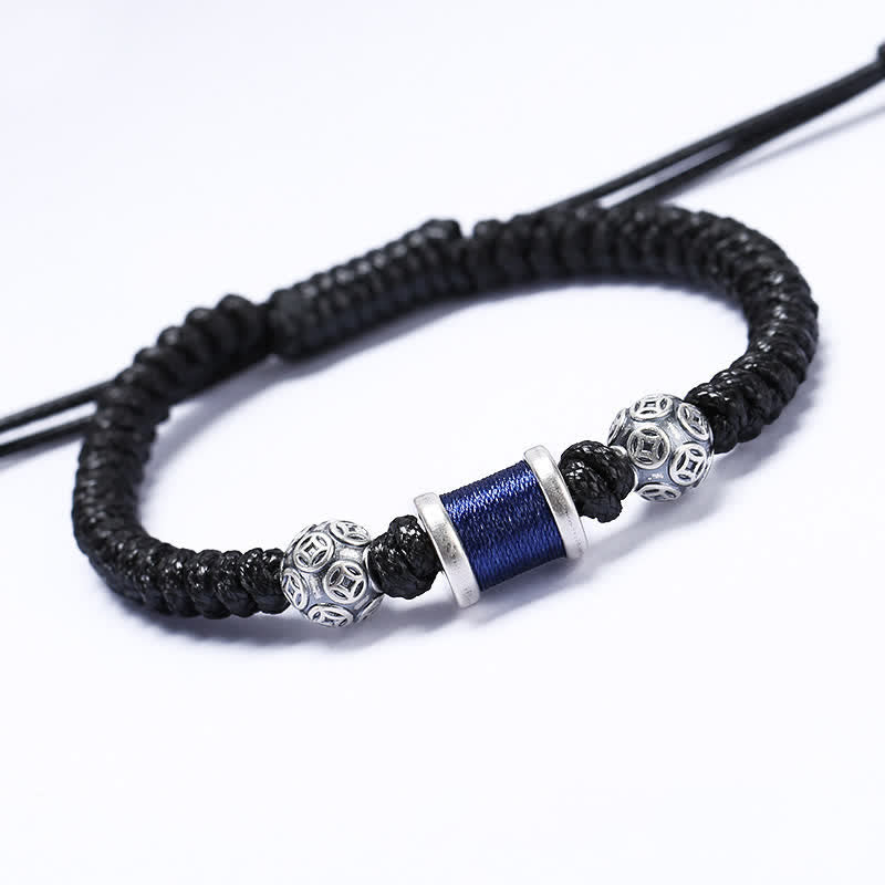 Stone of buddha 999 Sterling Silver Copper Coin Bead Copper Balance Braided String Bracelet