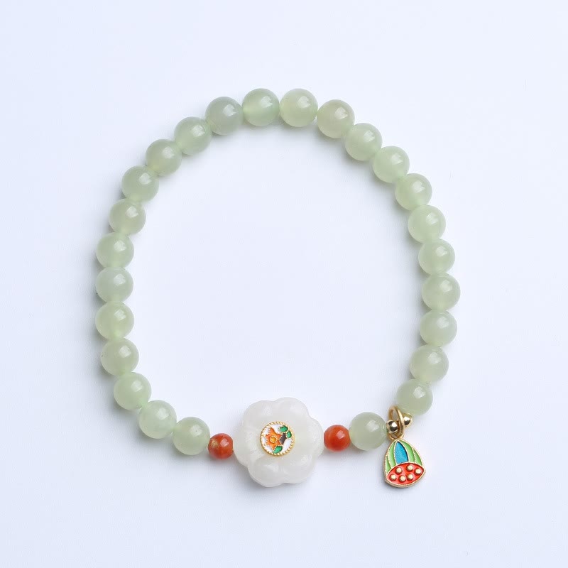 Stone of buddha 925 Sterling Silver Plated Gold Natural Hetian Jade Bead Gourd Lotus Bamboo Fu Character Luck Bracelet