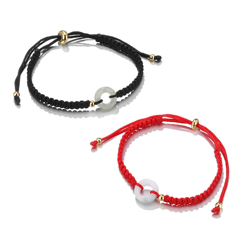 Stone of buddha 2Pcs Green Aventurine White Jade Peace Buckle Luck Braided Couple Bracelet
