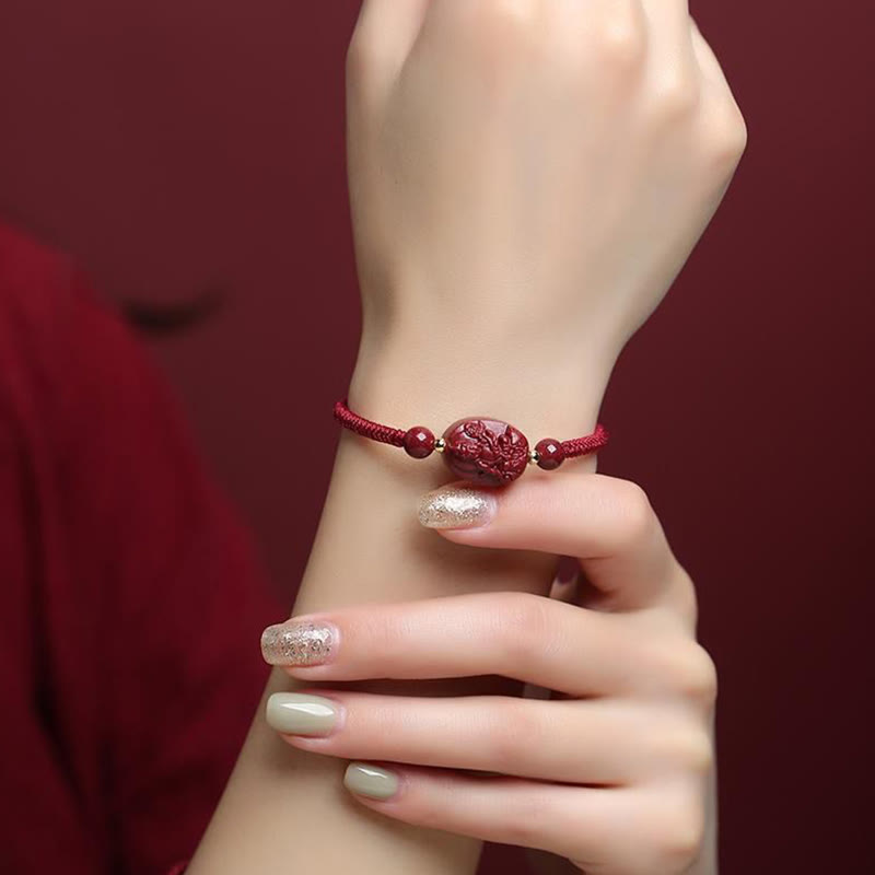 Stone of buddha Chinese Zodiac Natal Buddha Cinnabar Keep Away Evil Spirits Rope Bracelet
