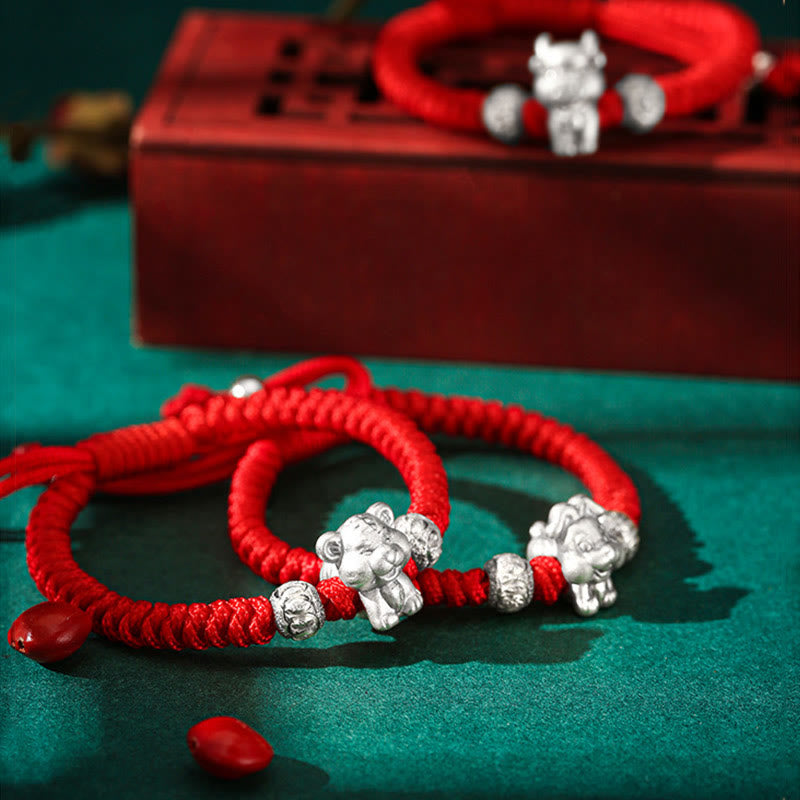 Stone of buddha 999 Sterling Silver Chinese Zodiac Red Rope Luck Handcrafted Kids Bracelet