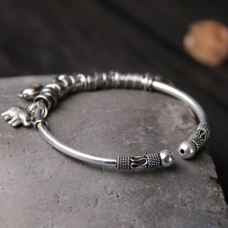 Stone of buddha 925 Sterling Silver Elephant Strength Bracelet Bangle
