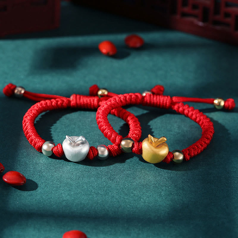 Stone of buddha 999 Sterling Silver Apple Red Multicolored Rope Luck Protection Handcrafted Kids Bracelet