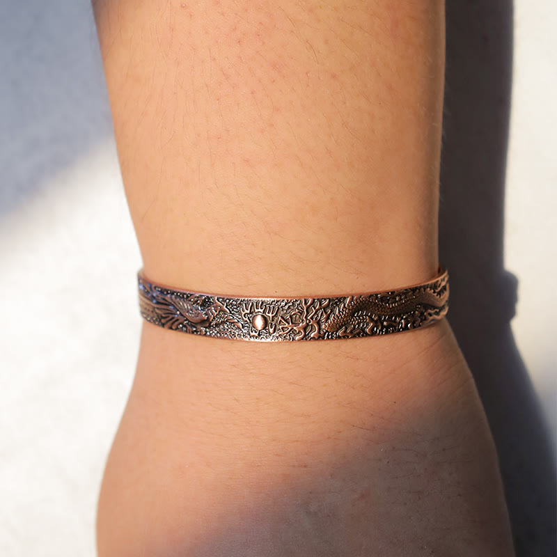 Stone of buddha Dragon Phoenix Magnetic Solid Copper Cuff Bracelet Bangle